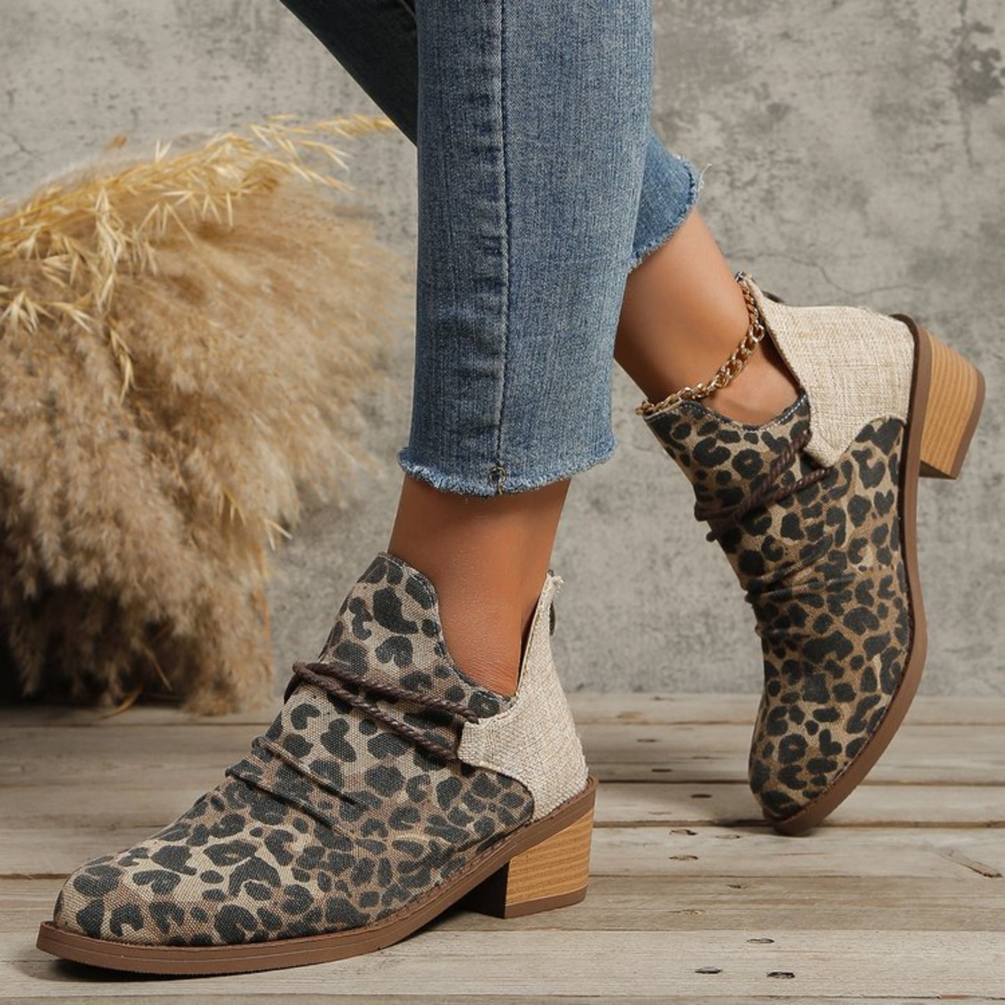 Contrast Canvas Low Heel Boots  Trendsi   