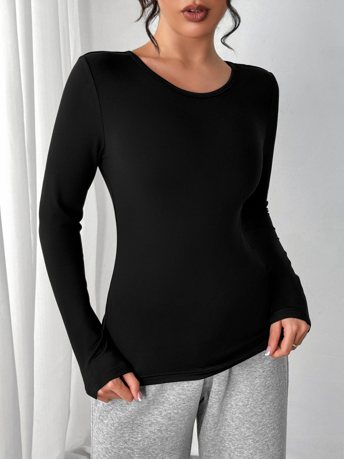 Round Neck Long Sleeve T-Shirt  Trendsi Black S 