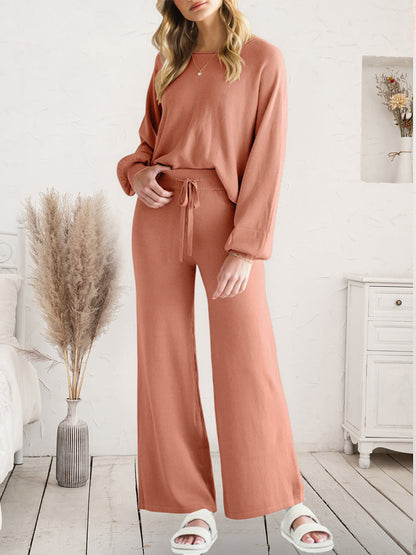 Long Sleeve Lounge Top and Drawstring Pants Set  Trendsi Dusty Pink S 