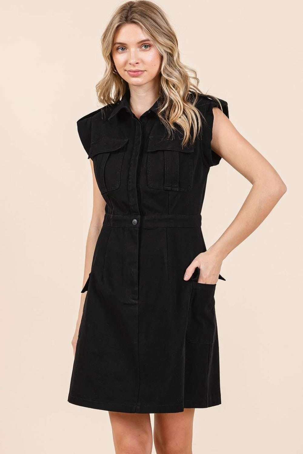 Mittoshop Cargo Pocket Half Button Mini Dress  Trendsi   