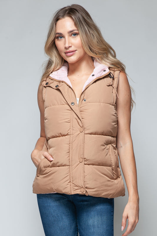 Snobbish Snap and Zip Closure Hooded Vest  Trendsi Camel S 