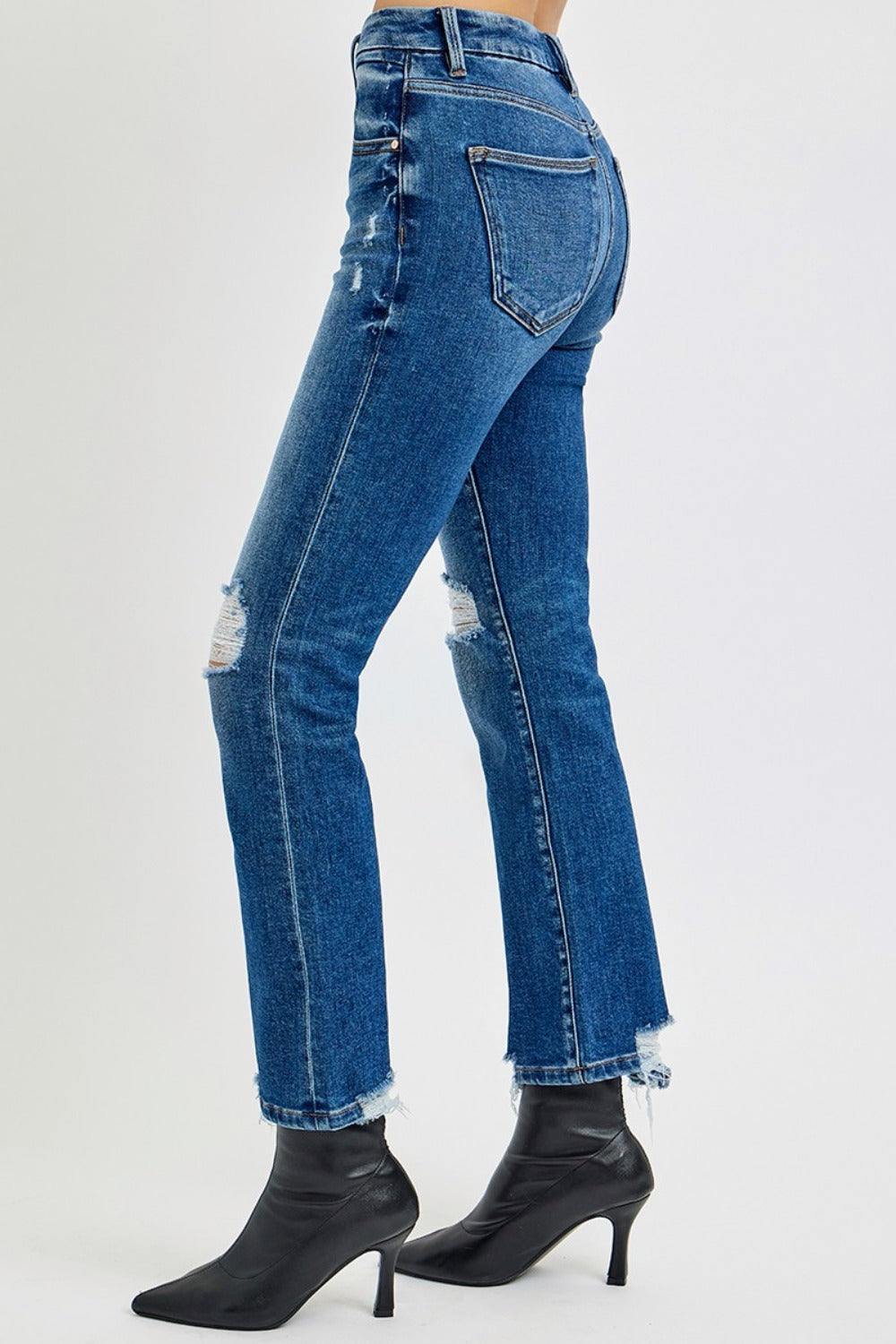 RISEN Full Size High Rise Distressed Crop Straight Jeans  Trendsi   