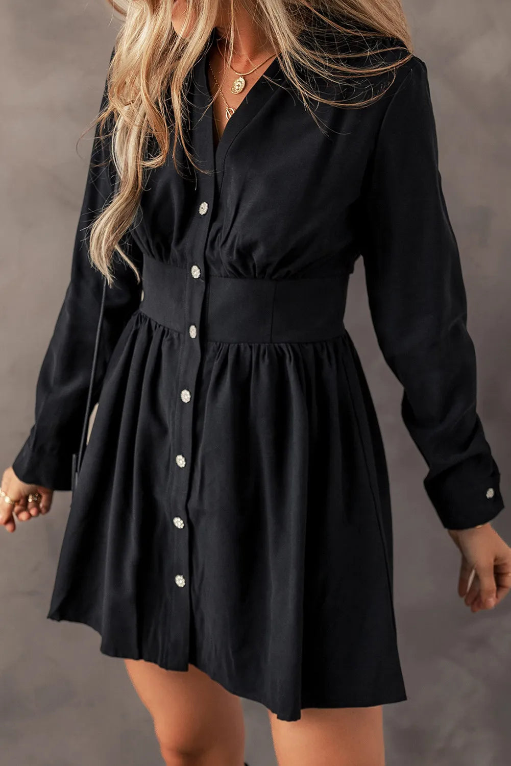 Ruched Button Up Long Sleeve Dress  Trendsi   