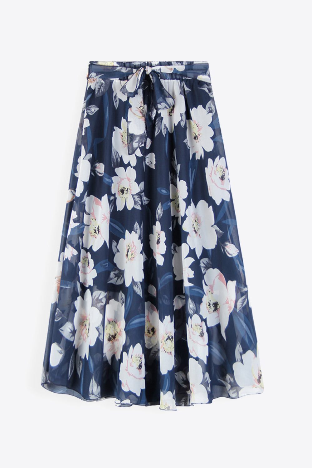 Full Size Floral Tie-Waist Skirt  Trendsi Dark Blue S 