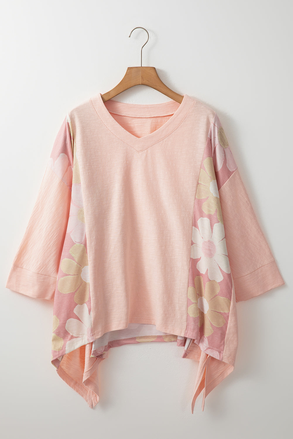 Slit Floral V-Neck Three-Quarter Sleeve Blouse Blouse Trendsi   