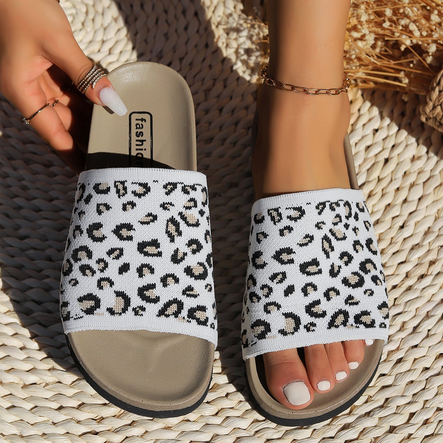 Leopard Open Toe Sandals  Trendsi White 35(US4) 