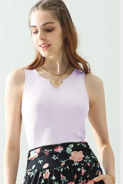 Ninexis Notched Rib Knit Tank Tank Trendsi Lavender S 