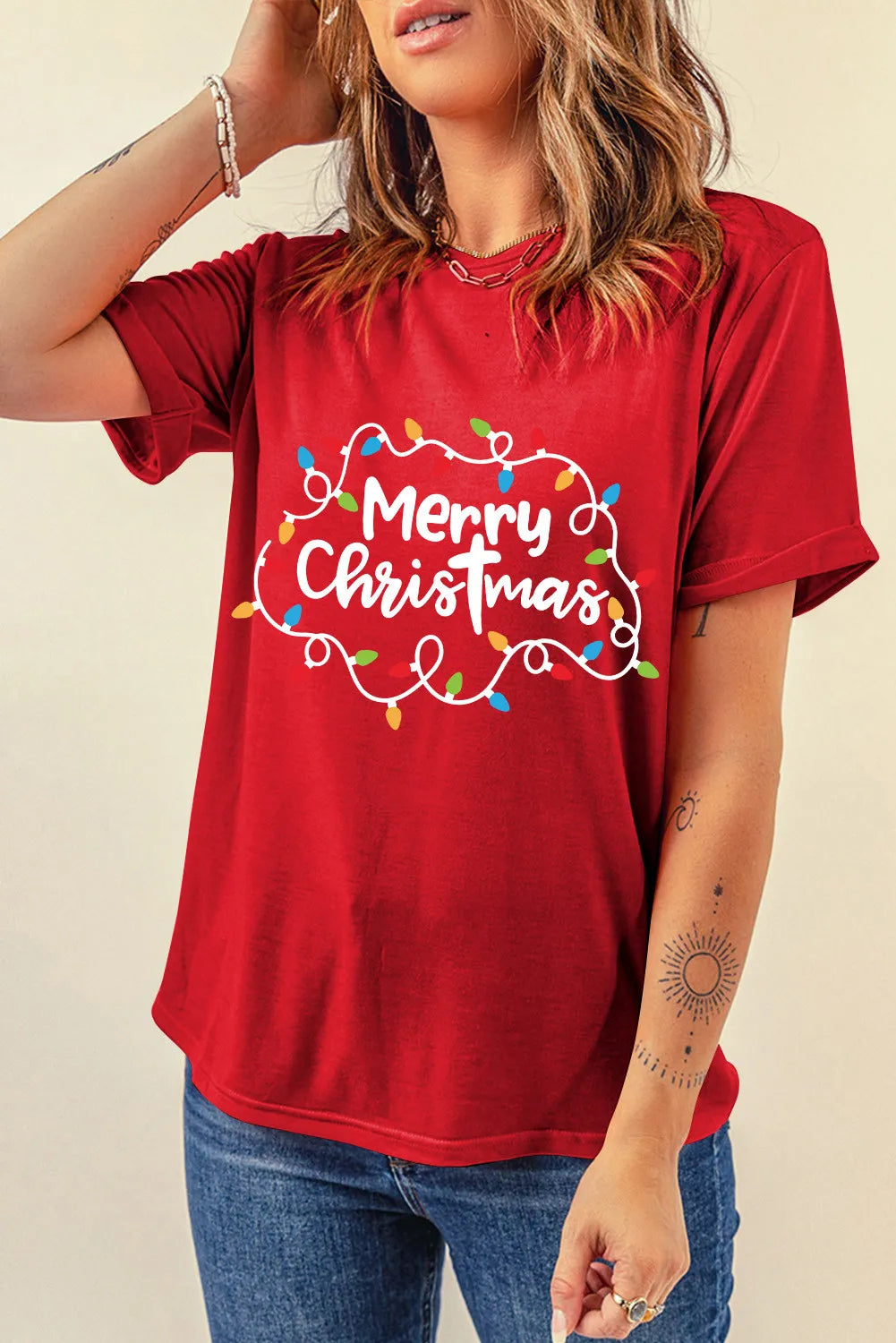 MERRY CHRISTMAS Round Neck Short Sleeve T-Shirt  Trendsi   