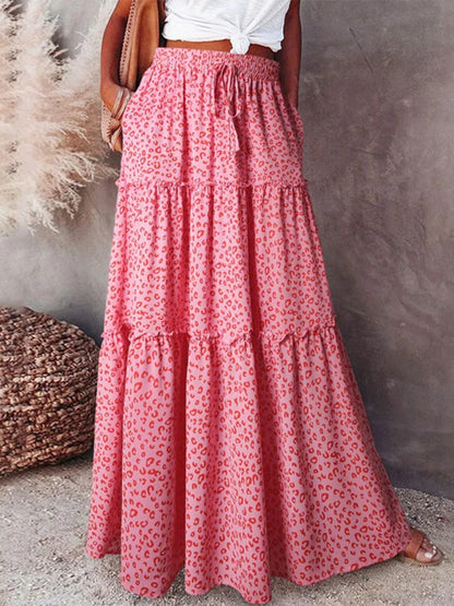 Frill Leopard Tiered Maxi Skirt