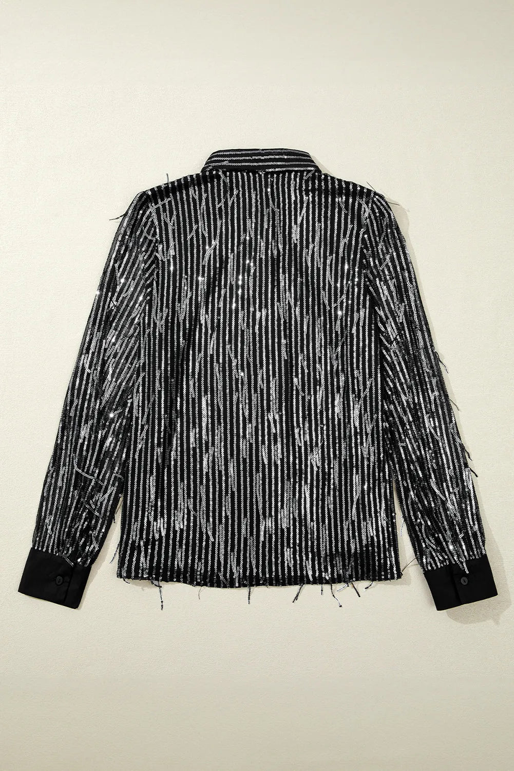 Sequin Collared Neck Long Sleeve Shirt  Trendsi   