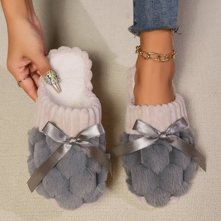 Bow Trim Contrast Slippers  Trendsi Gray 36(US5) 