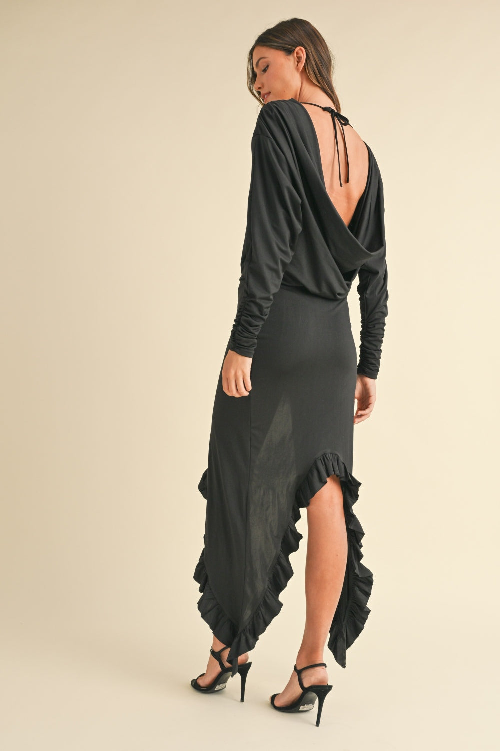 Mable Backless Asymmetric Ruffle Hem Dress Dress Trendsi   