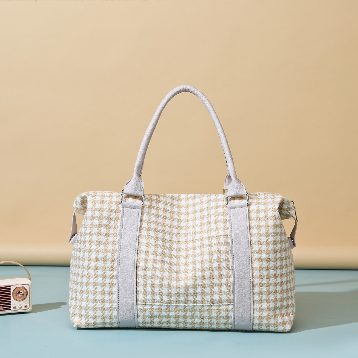 Houndstooth Canvas Travel Bag  Trendsi Tan One Size 