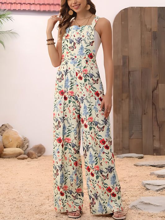 Floral Wide Leg Overalls  Trendsi Light Yellow S 