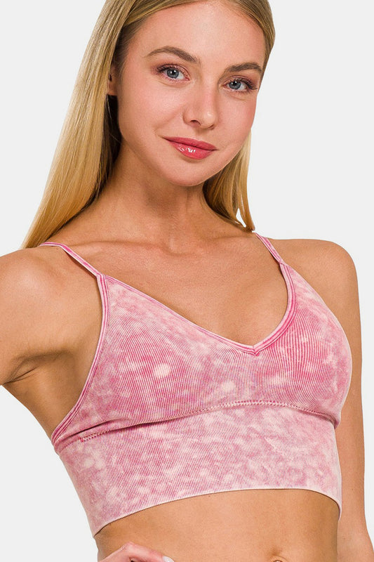 Zenana Washed Ribbed Bra Padded Cami  Trendsi Ash Pink S/M 