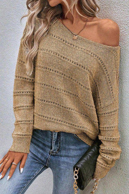 Boat Neck Dropped Shoulder Sweater  Trendsi Tan S 