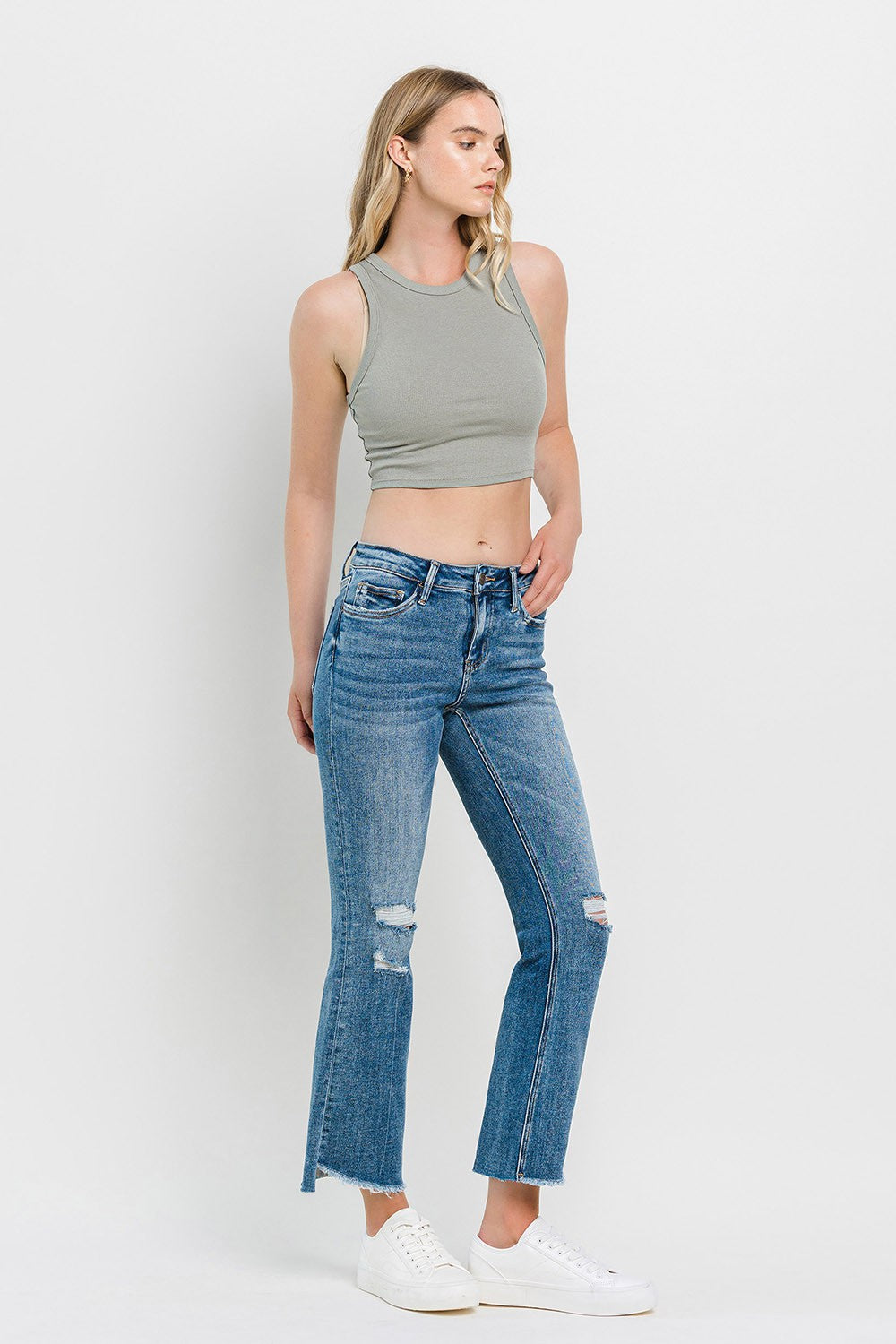 Vervet by Flying Monkey Full Size Mid Rise Distressed Cropped Flare Jeans  Trendsi   