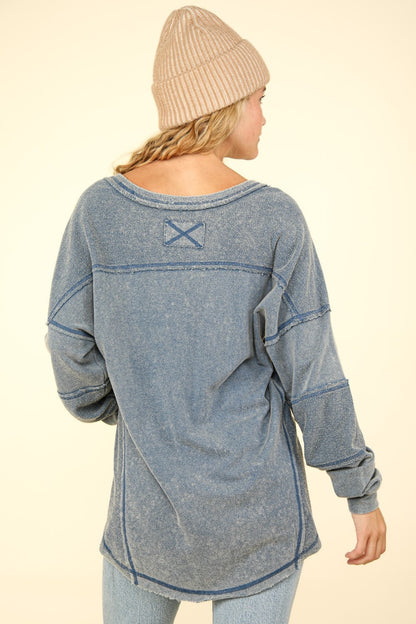 VERY J Washed V-Neck Exposed Seam Knit Top Luxe Trendsi   