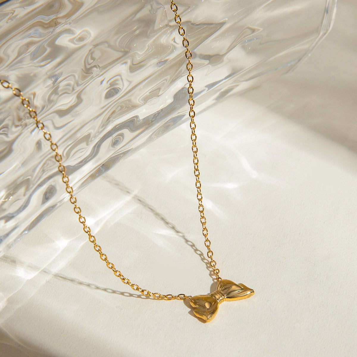 18K Gold-Plated Stainless Steel Bow Necklace  Trendsi   