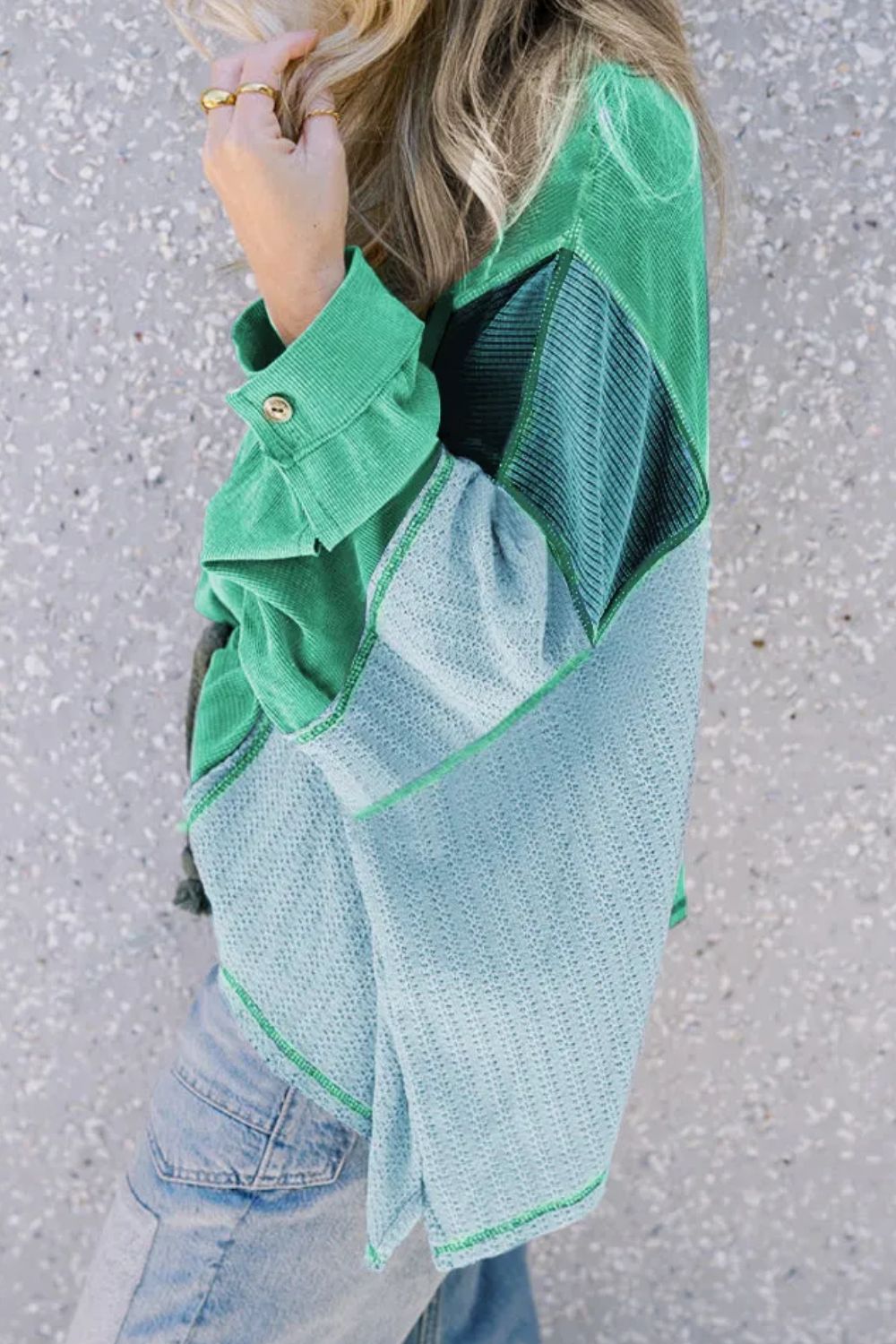 Patchwork Color Block Round Neck Long Sleeve Top Blouse Trendsi   