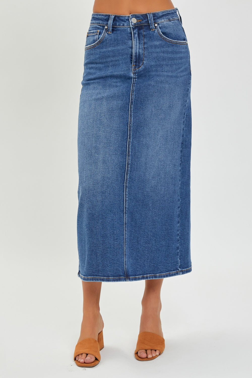 RISEN High Rise Back Slit Denim Skirt  Trendsi Dark S 