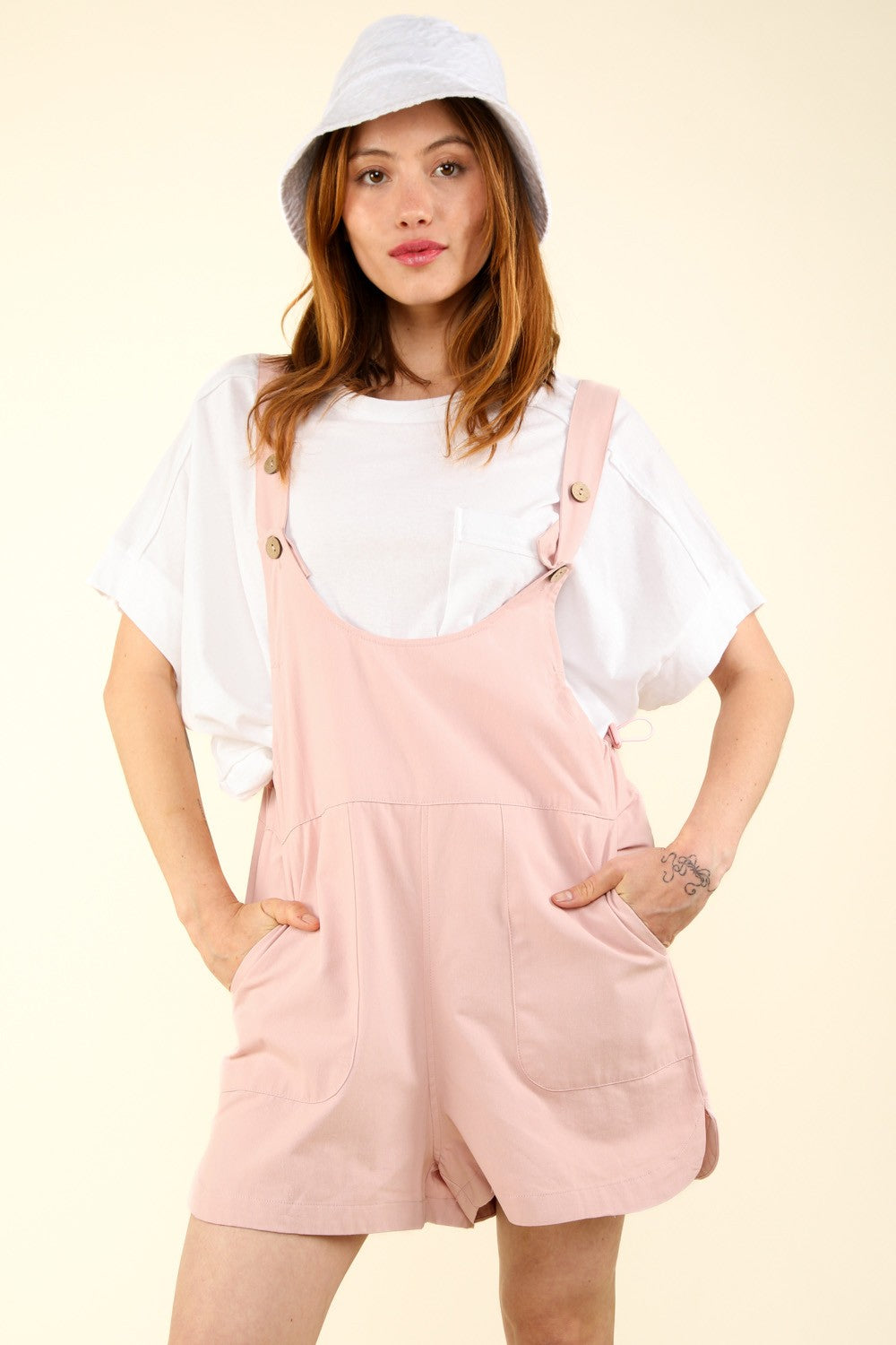 VERY J Adjustable Waist Suspender Overalls with Pockets  Trendsi Pink S 