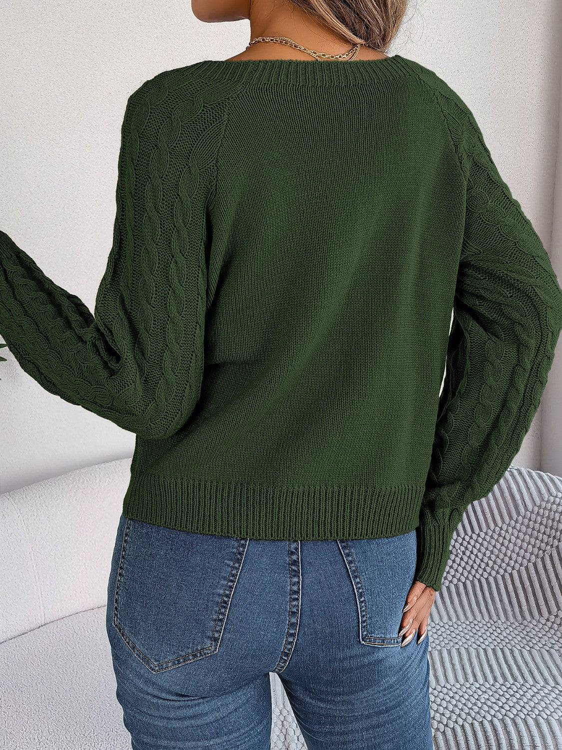 Cable-Knit Round Neck Long Sleeve Sweater  Trendsi   