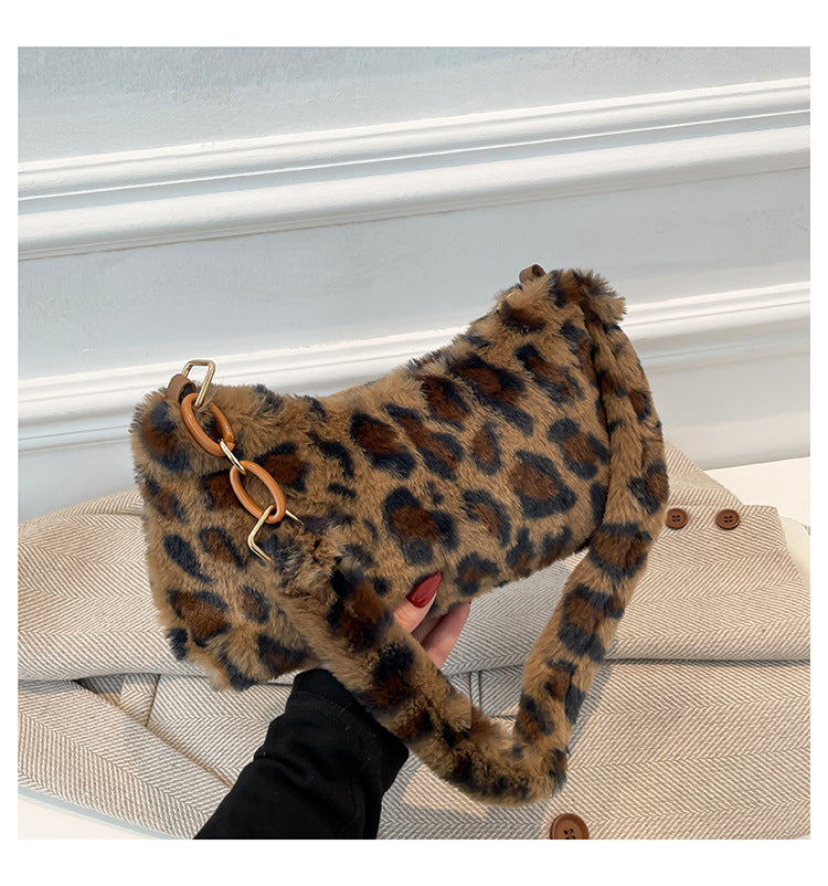 Leopard Fluff Shoulder Bag  Trendsi   