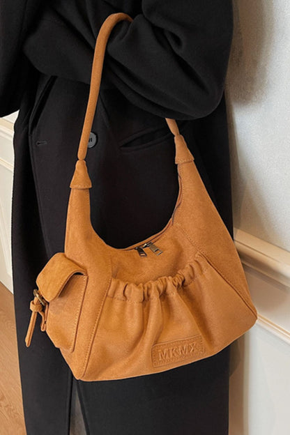 Ruched Suede Handbag with Zipper  Trendsi   