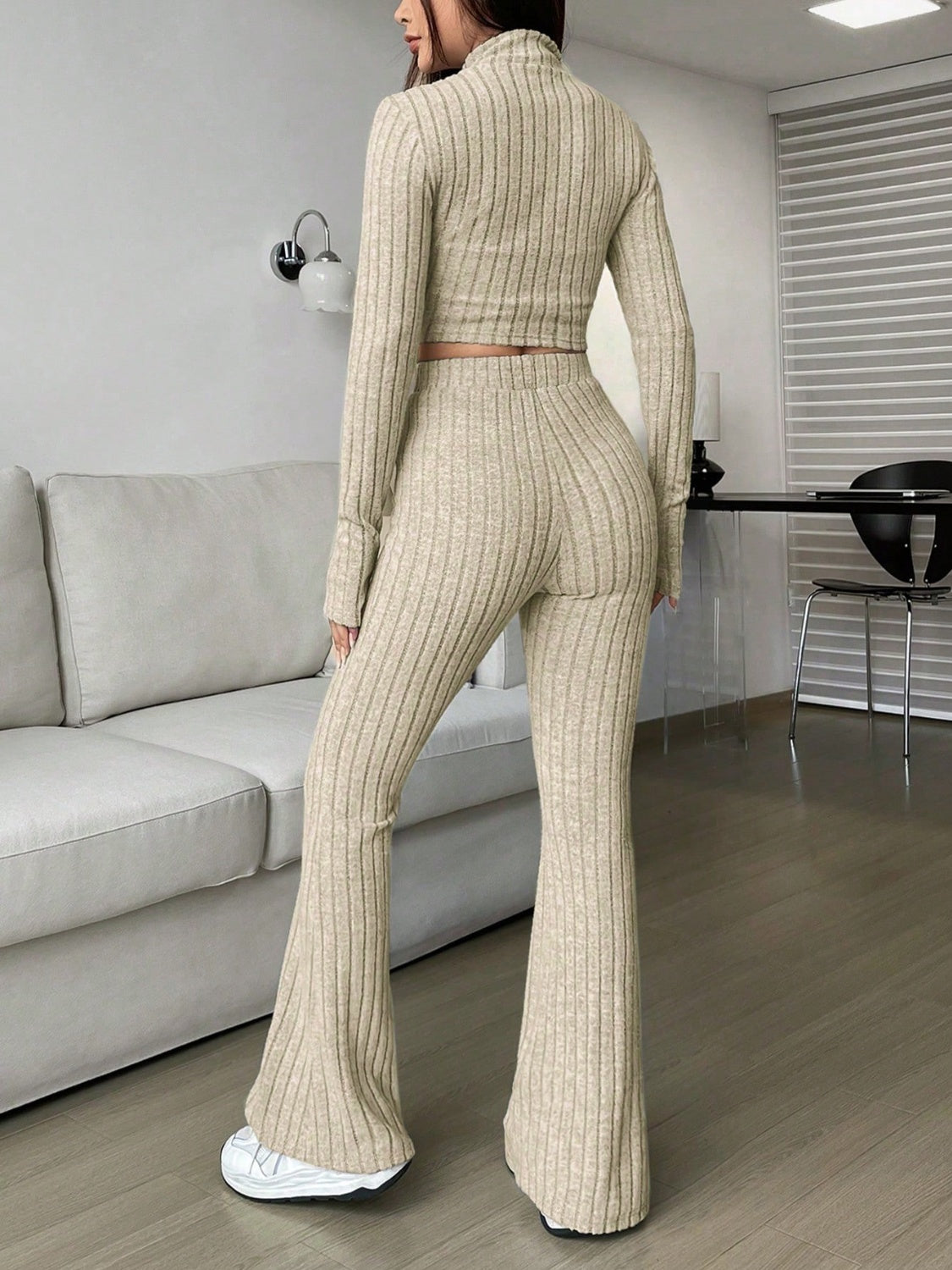 Honey Zip Up Long Sleeve Top and Pants Set  Trendsi   