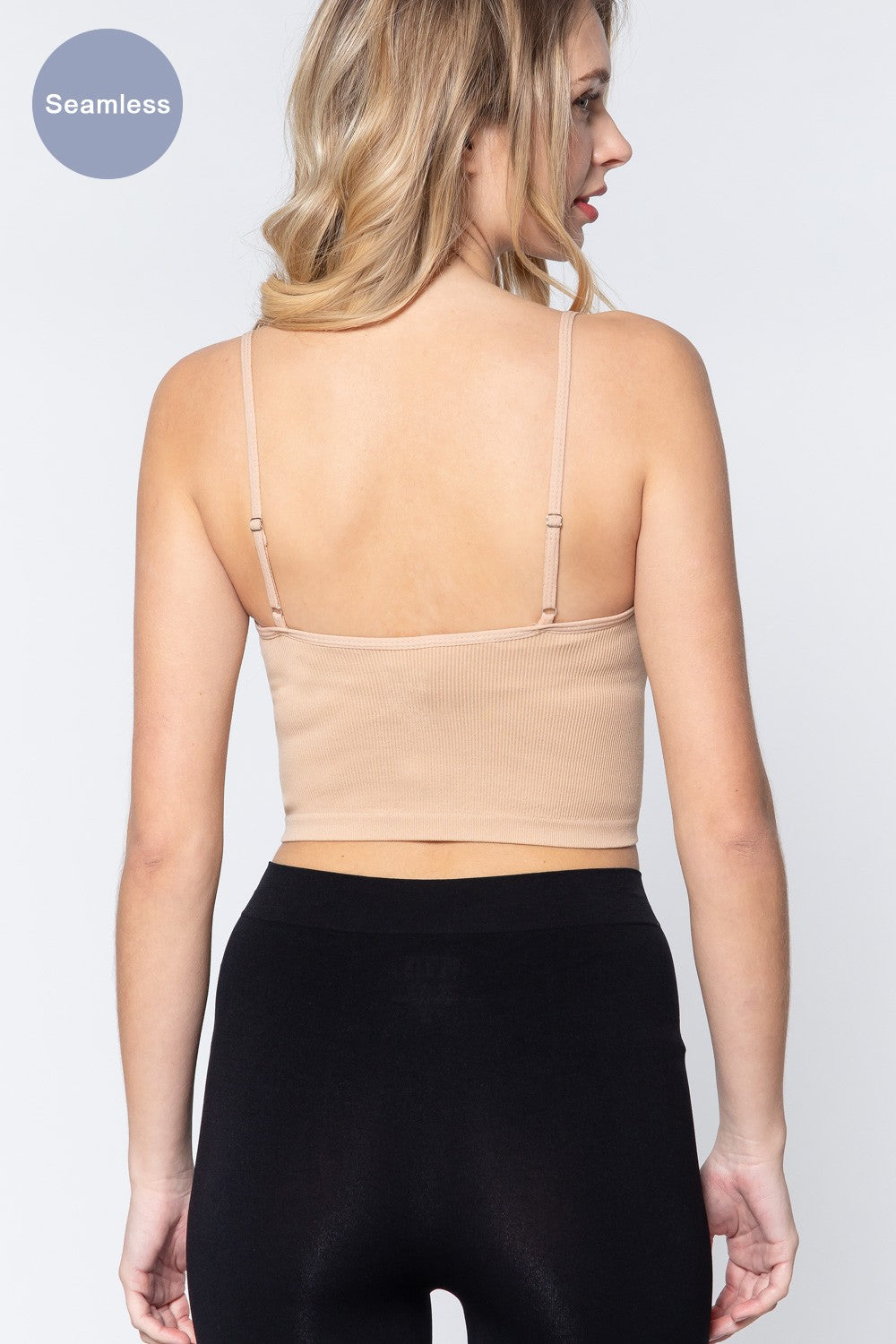 ACTIVE BASIC Round Neck Crop Rib Seamless Cami  Trendsi   