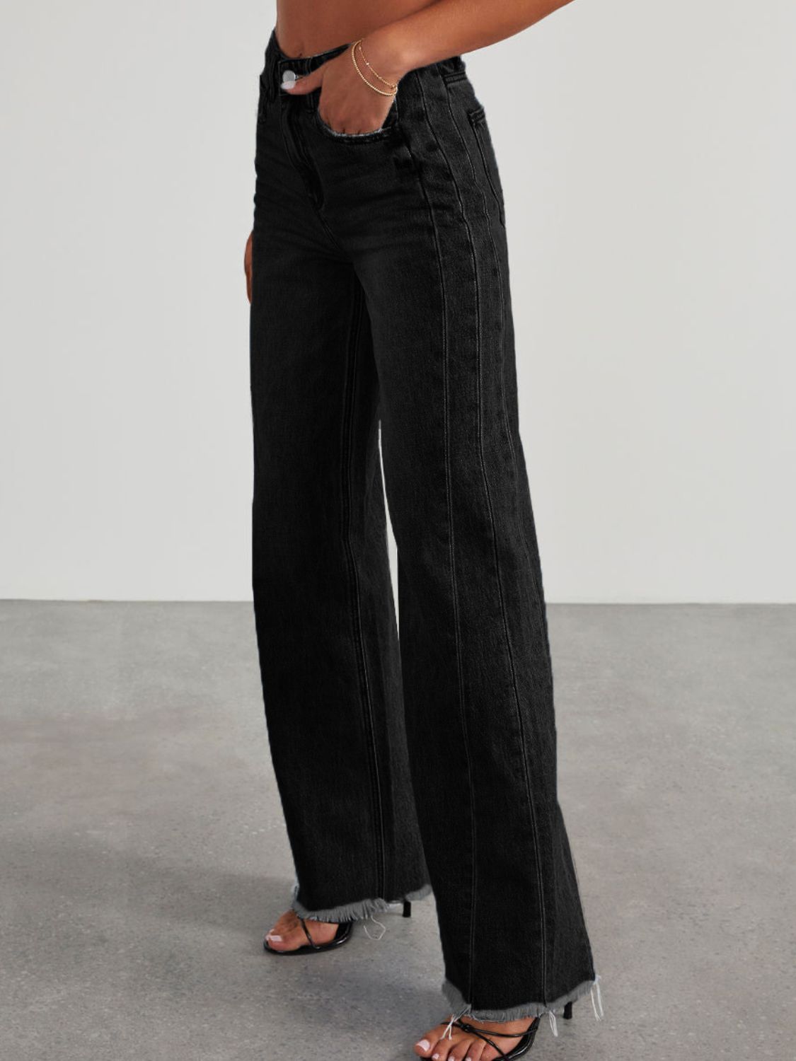 Raw Hem Wide Leg Jeans with Pockets  Trendsi   