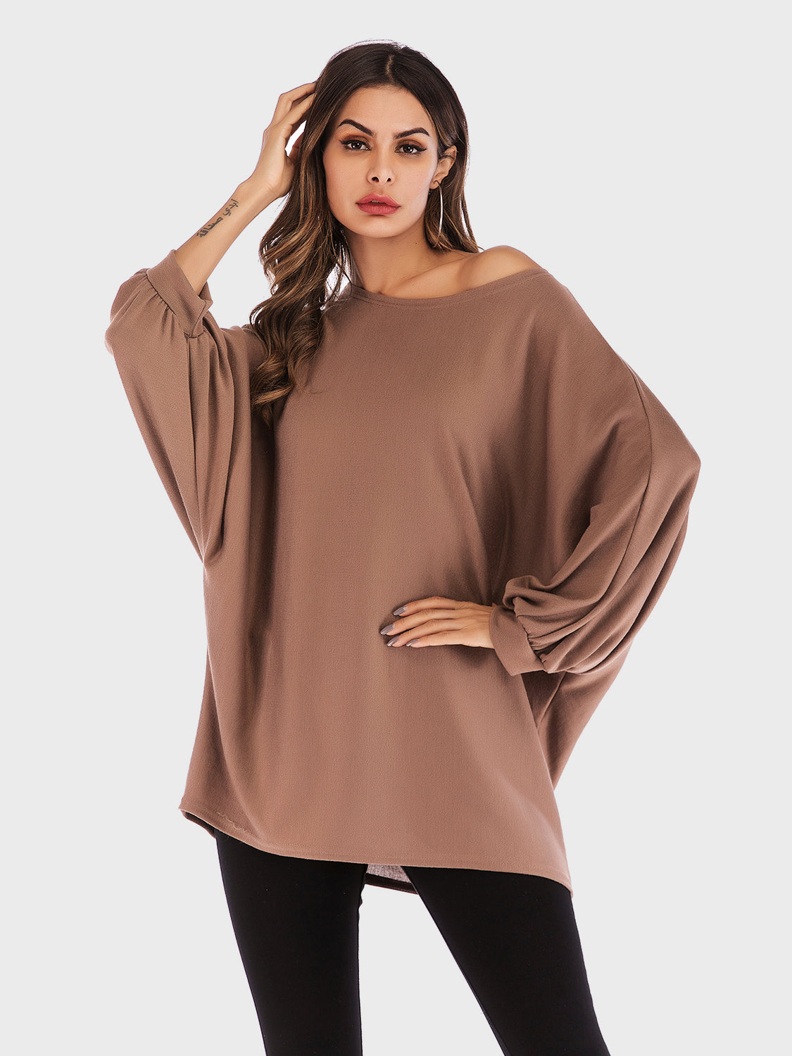 Perfee Round Neck Batwing Sleeve T-Shirt T-Shirt Trendsi Caramel One Size 