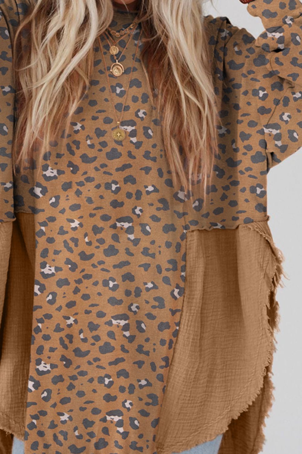 Textured Leopard Dropped Shoulder Blouse Blouse Trendsi   