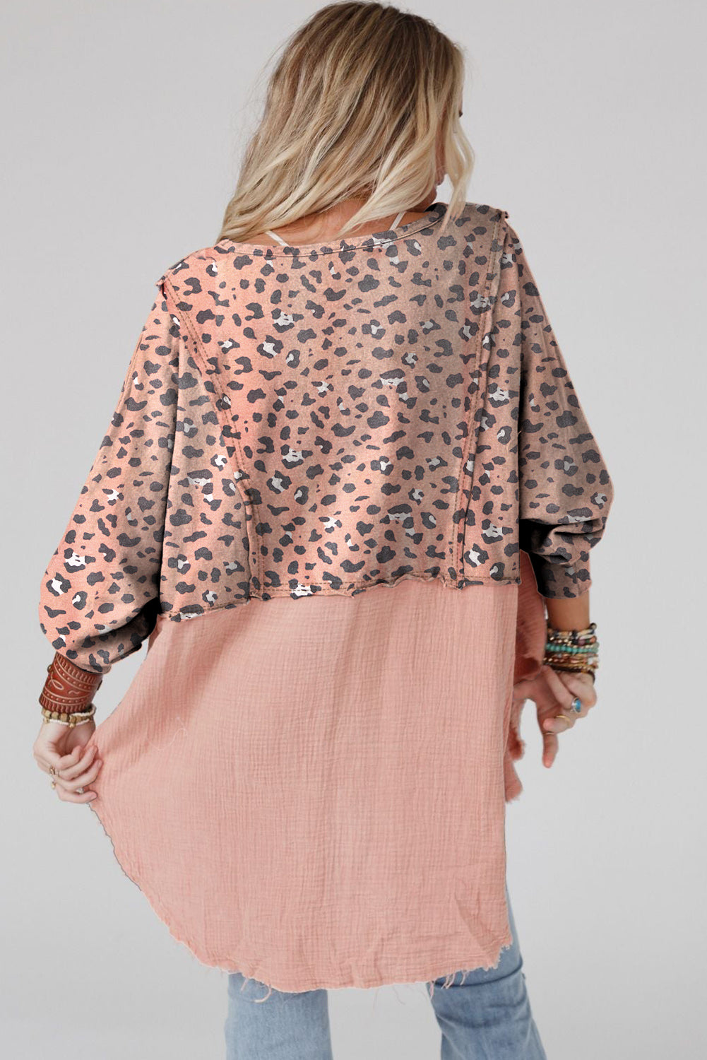 Textured Leopard Dropped Shoulder Blouse Blouse Trendsi   