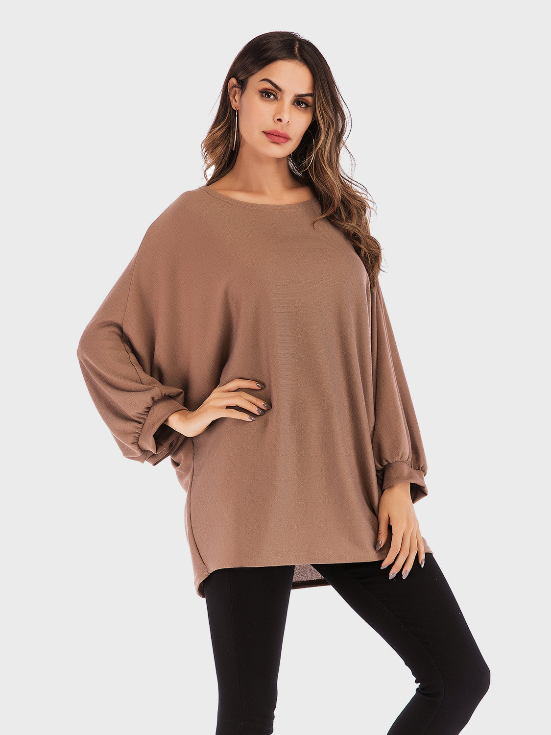 Perfee Round Neck Batwing Sleeve T-Shirt T-Shirt Trendsi   