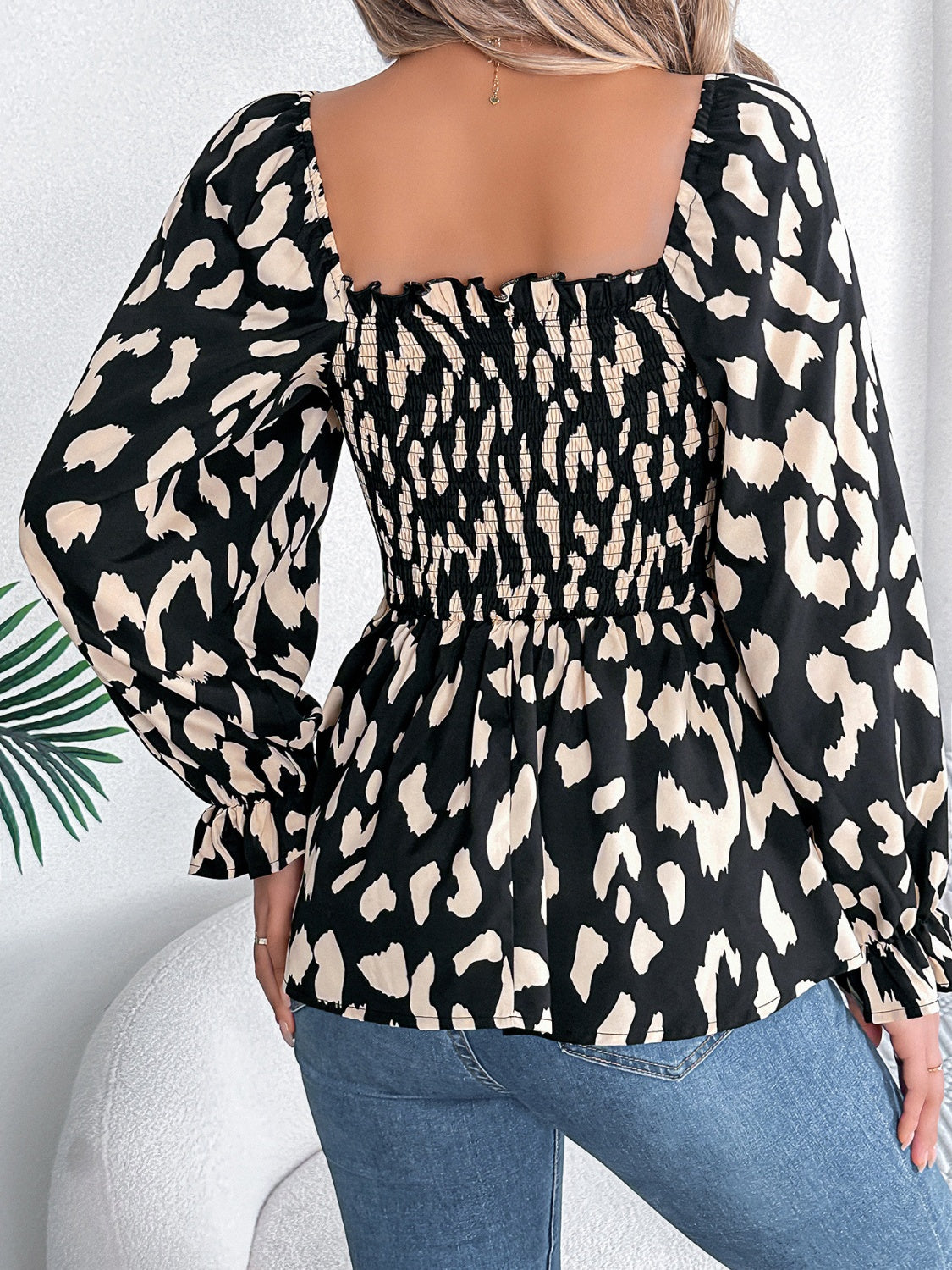 Square Neck Flounce Sleeve Blouse Blouse Trendsi   