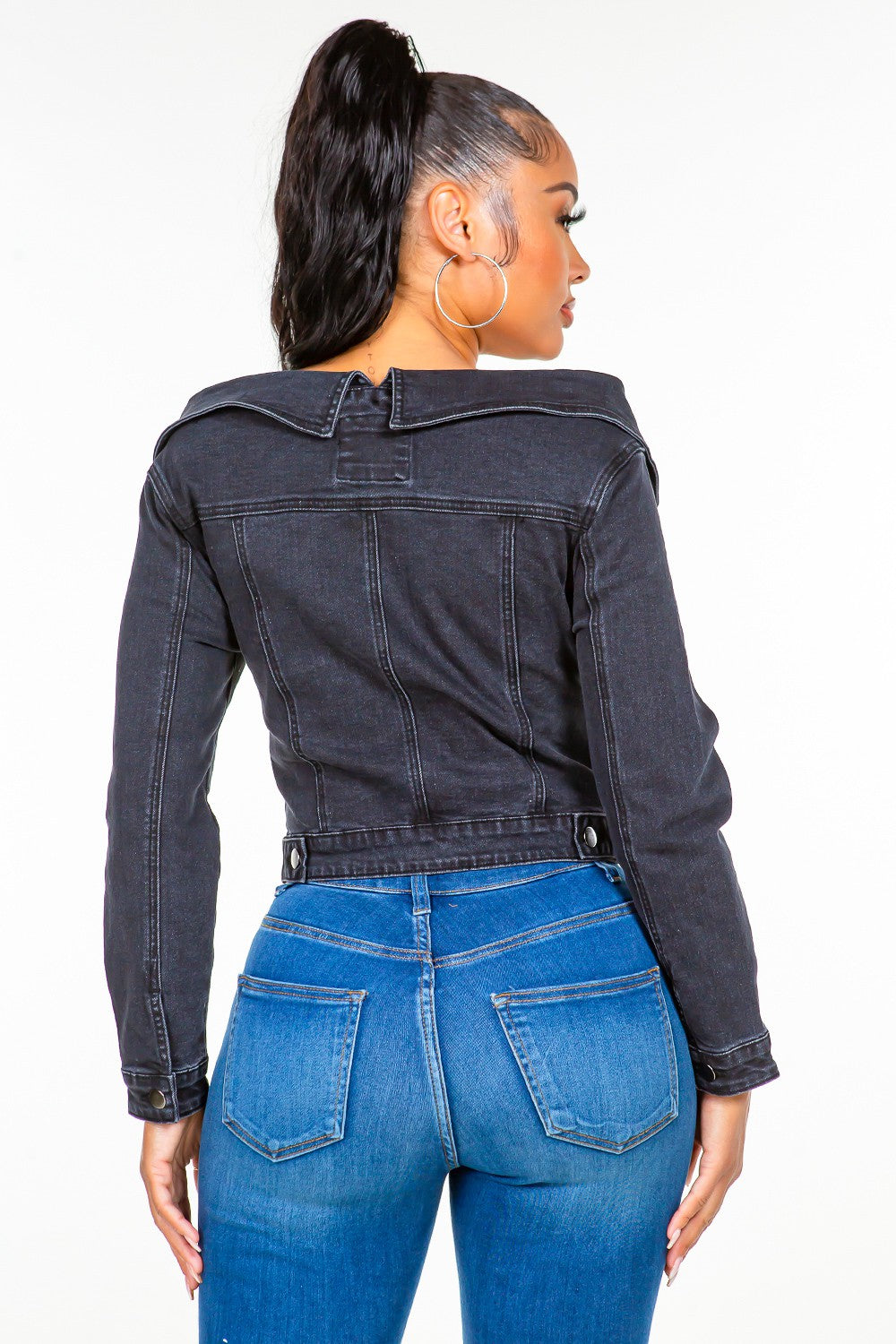 American Bazi Off Shoulder Lace Up Denim Jacket  Trendsi   