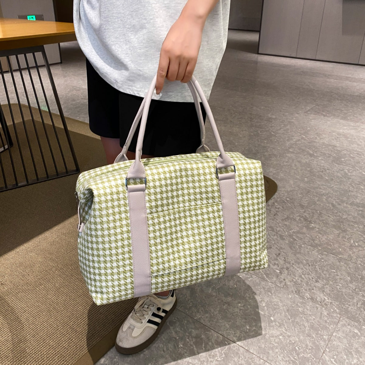 Houndstooth Canvas Travel Bag  Trendsi   