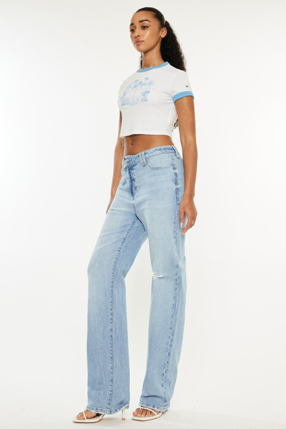 Kancan Distressed High Waist Straight Jeans  Trendsi   