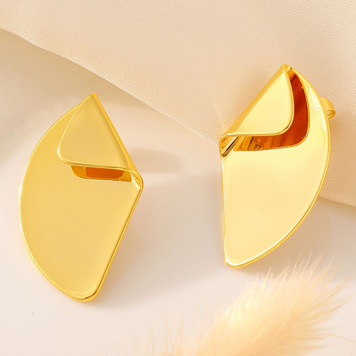 18K Gold-Plated Irregular Fan-Shaped Earrings  Trendsi   