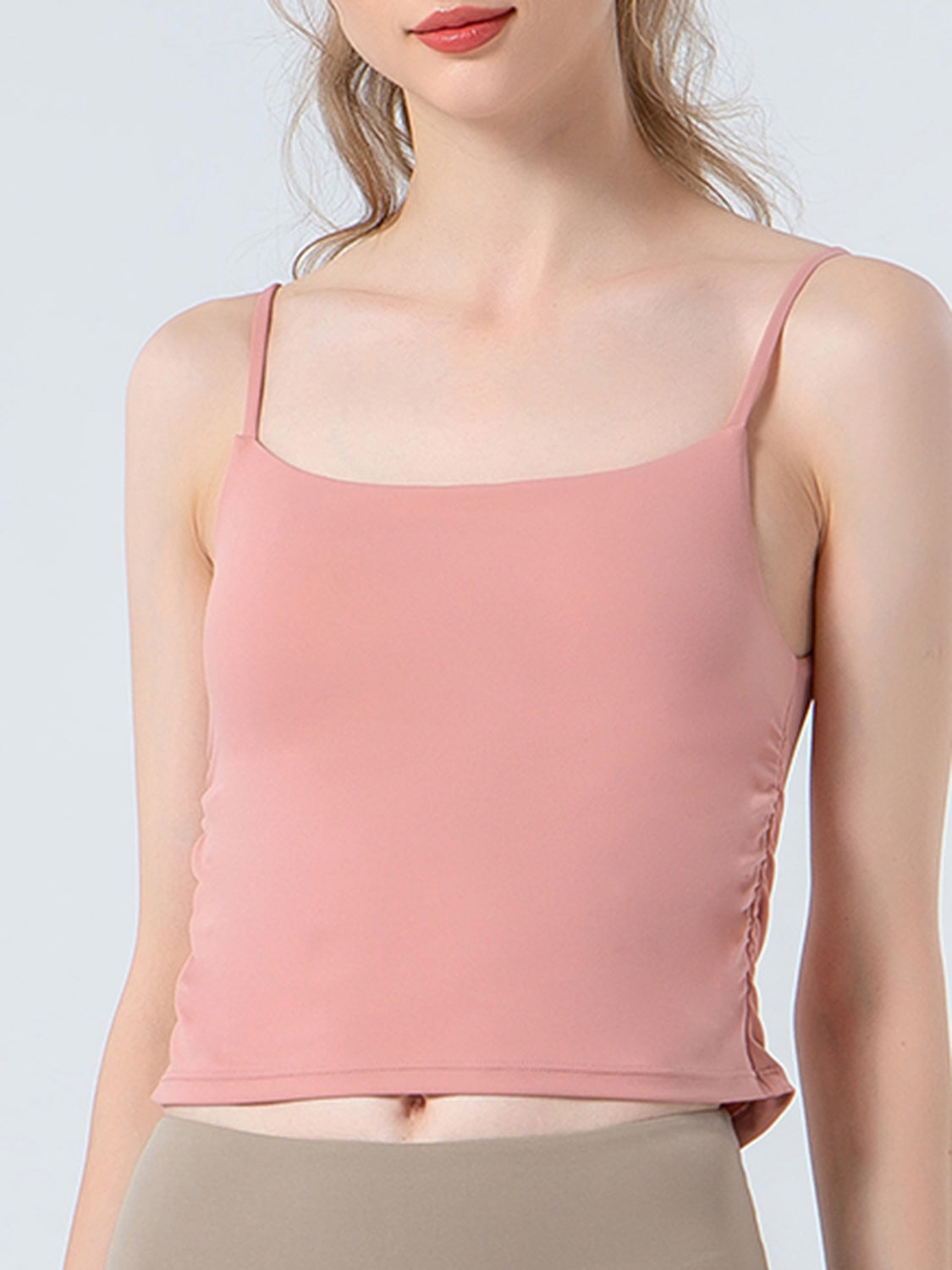 Ruched Sports Cami  Trendsi Dusty Pink S 