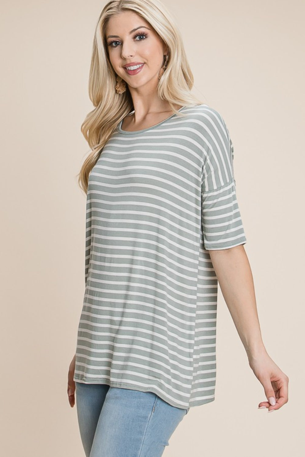 BOMBOM Striped Round Neck T-Shirt  Trendsi   