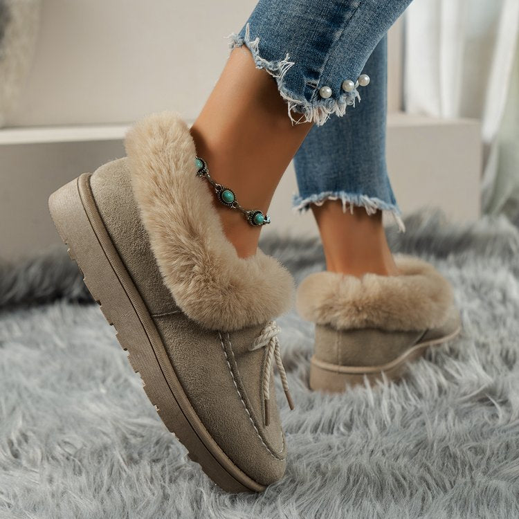 Thermal Fuzzy Tied Round Toe Boots  Trendsi   