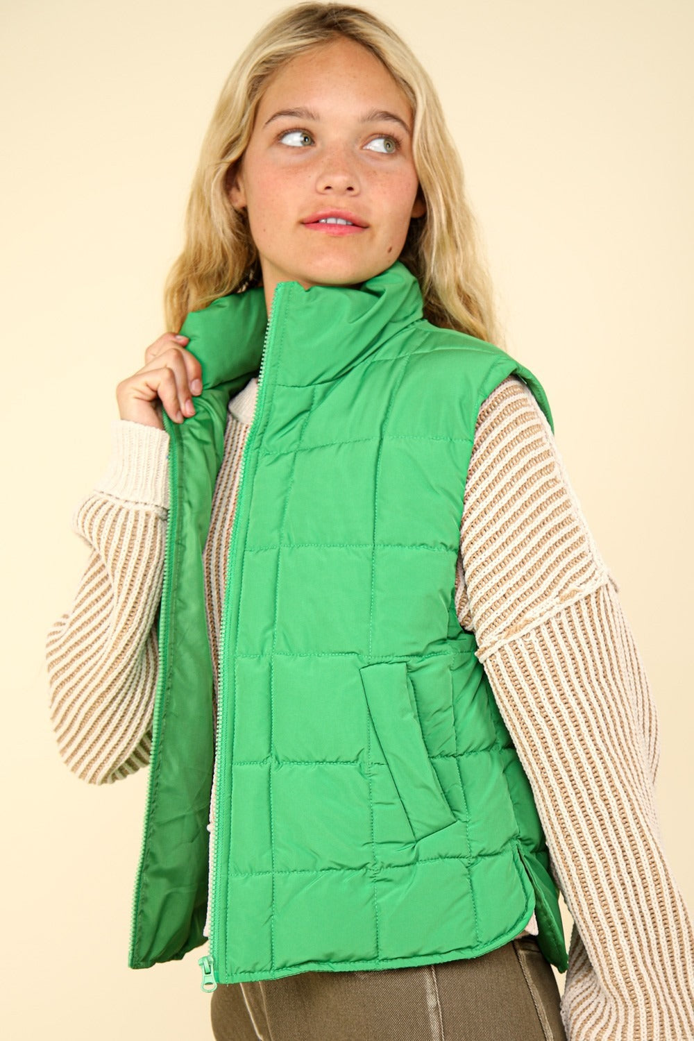 VERY J Zip Up Puffer Padded Warm Vest Luxe Trendsi   