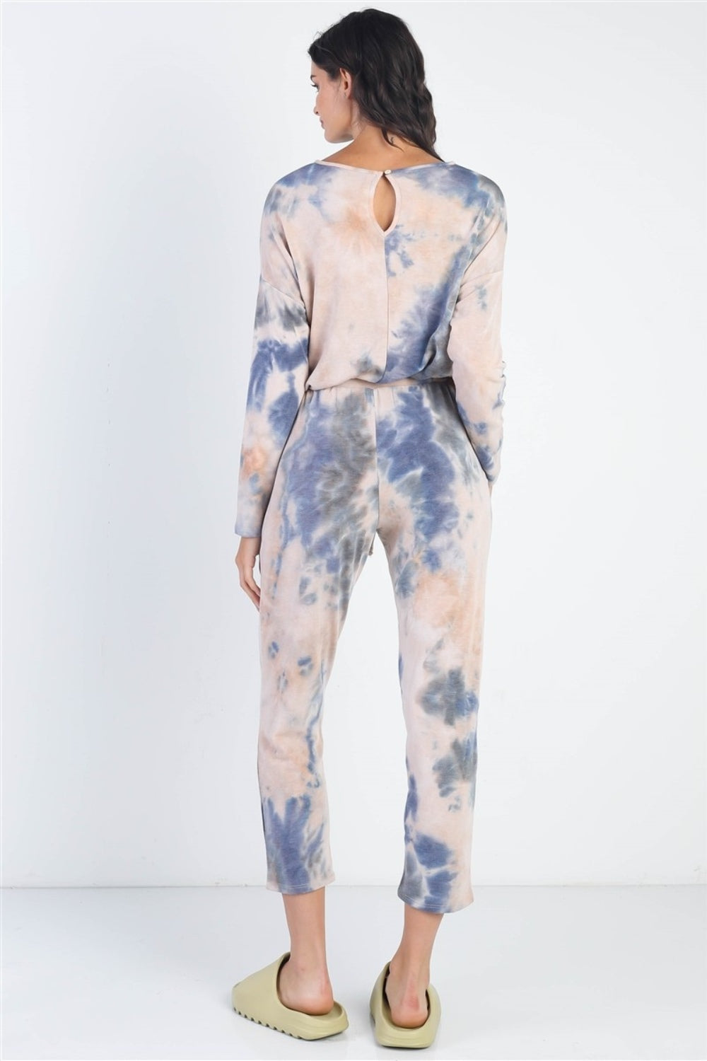 Cherish Apparel Tie-Dye Round Neck Long Sleeve Jumpsuit  Trendsi   