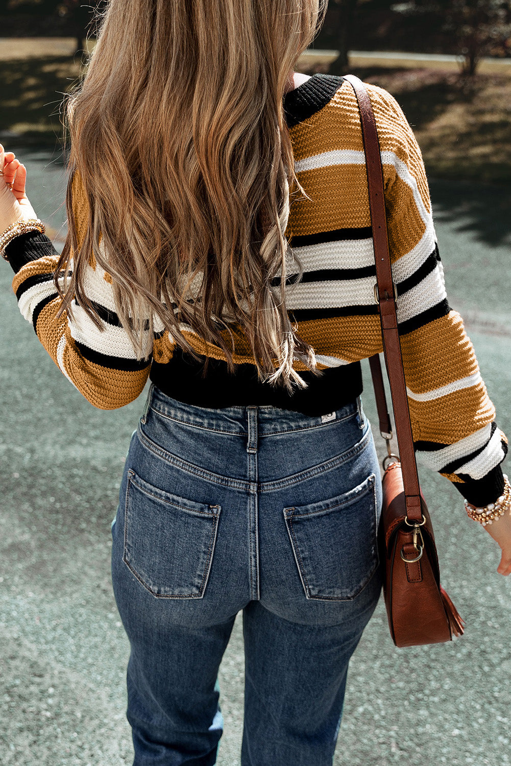 Striped V-Neck Dropped Shoulder Sweater  Trendsi   