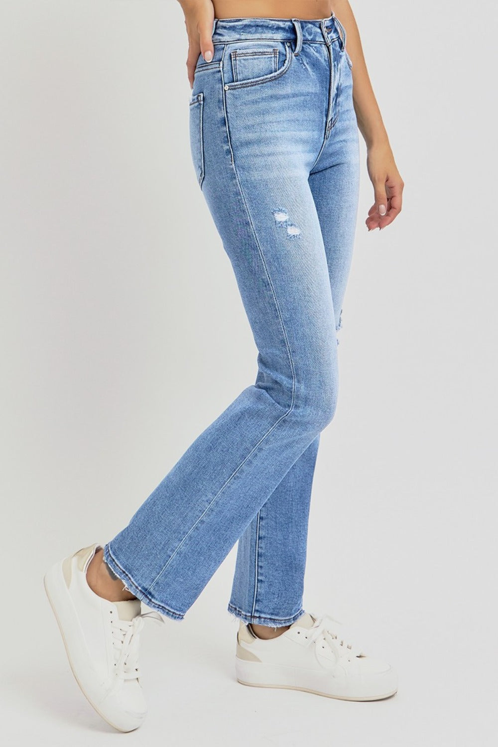 RISEN Full Size Distressed High-Rise Ankle Straight Jeans  Trendsi   