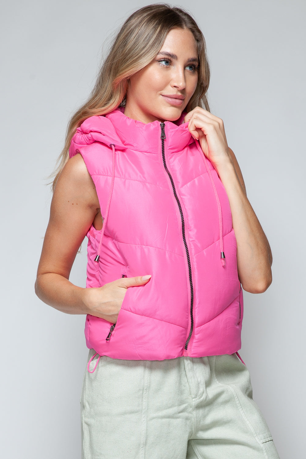 Snobbish Zip Up Quilted Hooded Vest  Trendsi   