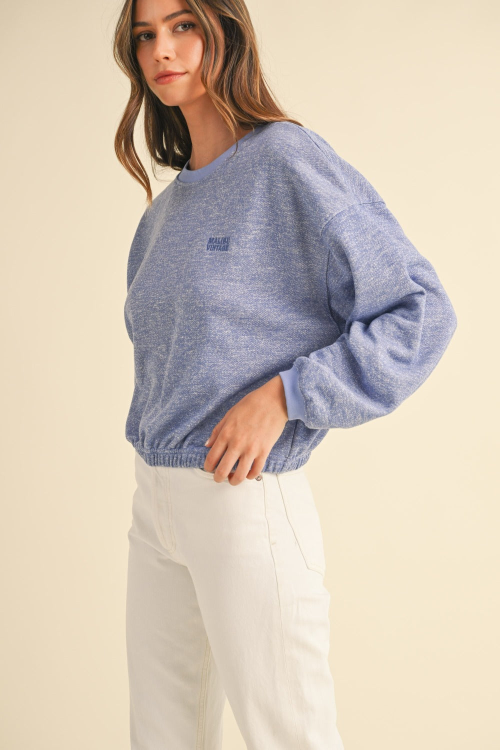 Mable Round Neck Letter Embroidery Crop Sweatshirt  Trendsi   